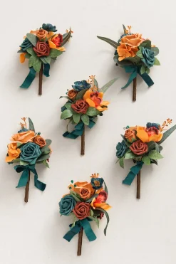Mini Ready-to-Use Flower Centerpiece Set in Dark Teal & Burnt Orange