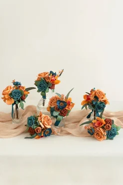 Mini Ready-to-Use Flower Centerpiece Set in Dark Teal & Burnt Orange
