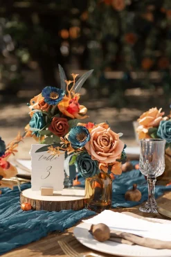 Mini Ready-to-Use Flower Centerpiece Set in Dark Teal & Burnt Orange