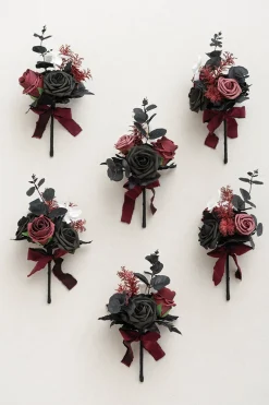 Mini Ready-to-Use Flower Centerpiece Set in Moody Burgundy & Black