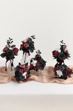Mini Ready-to-Use Flower Centerpiece Set in Moody Burgundy & Black