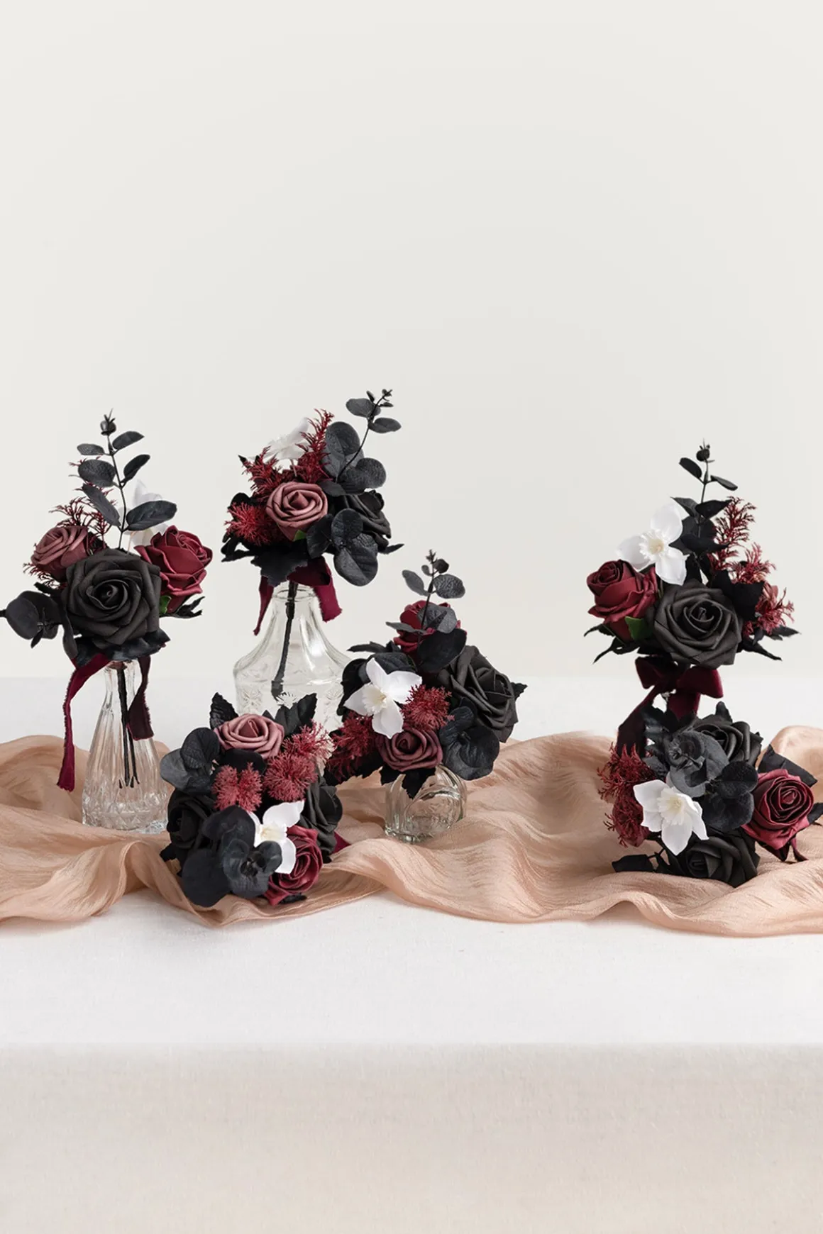 Mini Ready-to-Use Flower Centerpiece Set in Moody Burgundy & Black