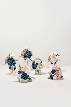 Mini Ready-to-Use Flower Centerpieces Set in Dusty Rose & Navy