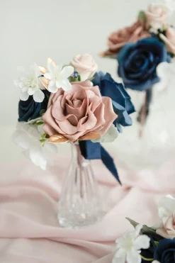 Mini Ready-to-Use Flower Centerpieces Set in Dusty Rose & Navy