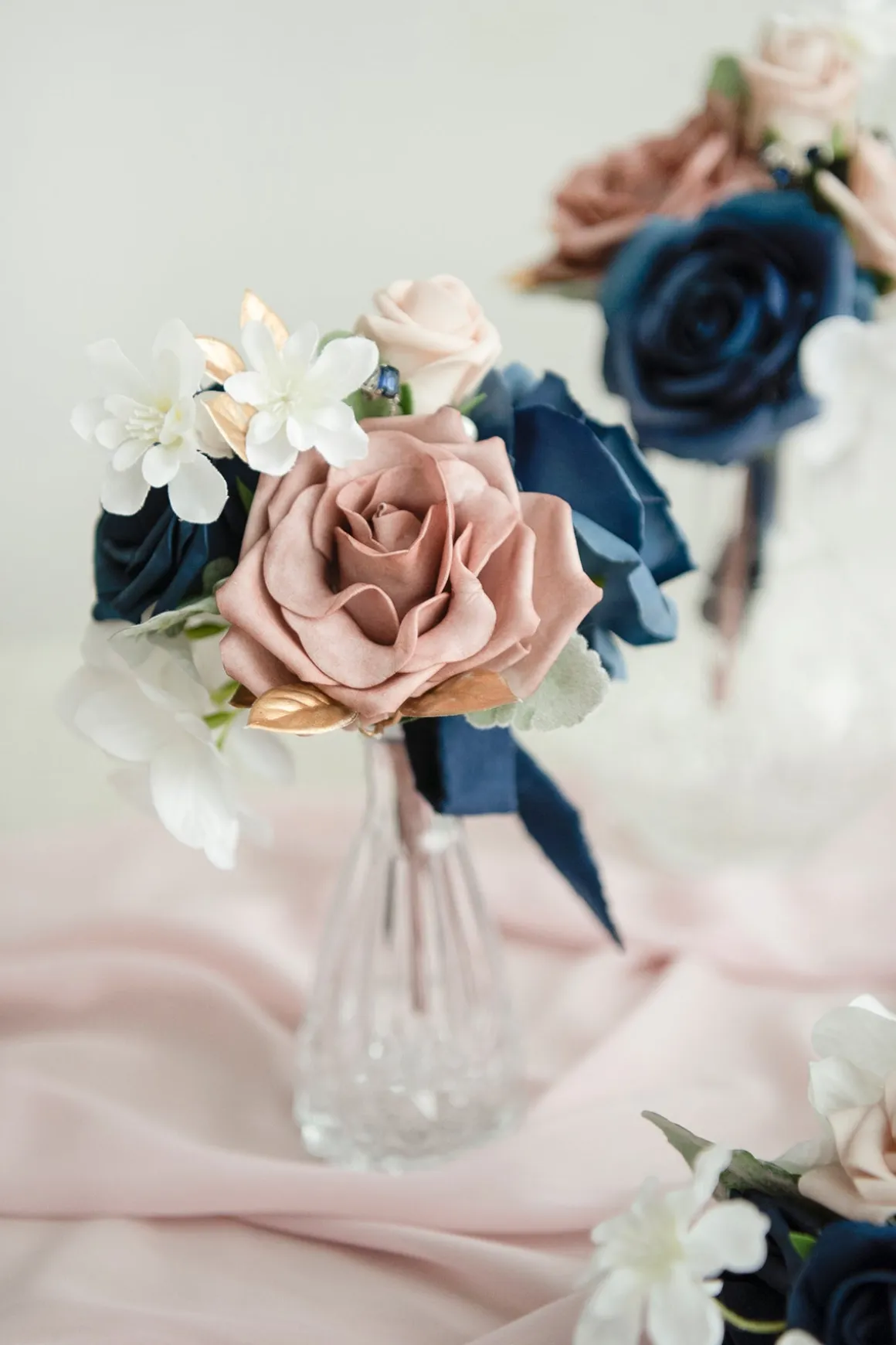 Mini Ready-to-Use Flower Centerpieces Set in Dusty Rose & Navy
