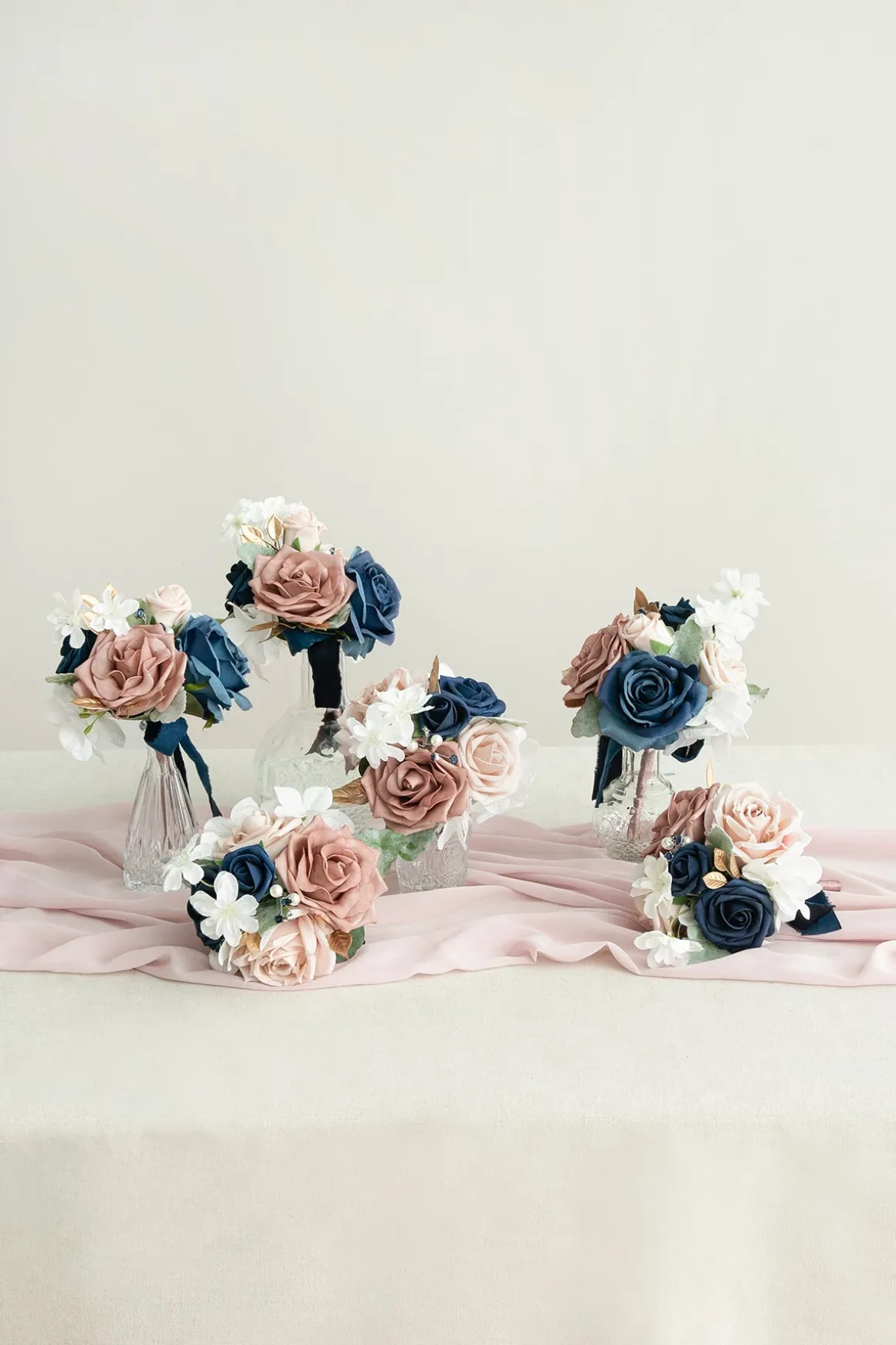 Mini Ready-to-Use Flower Centerpieces Set in Dusty Rose & Navy