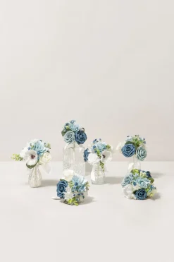 Mini Ready-to-Use Flower Centerpiece Set in Dusty Blue & Navy
