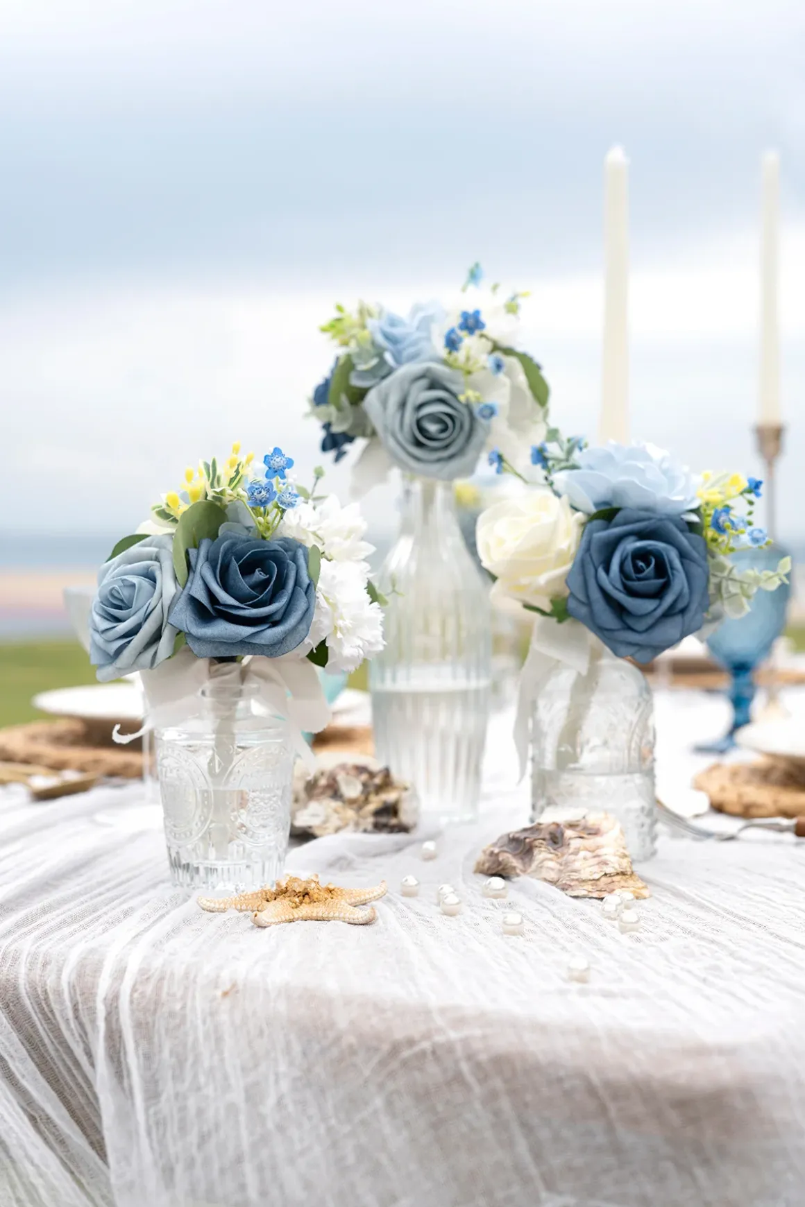 Mini Ready-to-Use Flower Centerpiece Set in Dusty Blue & Navy