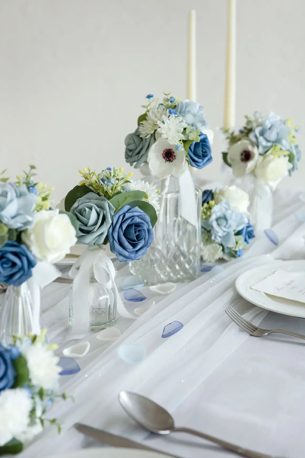 Mini Ready-to-Use Flower Centerpiece Set in Dusty Blue & Navy