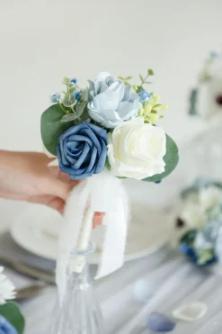 Mini Ready-to-Use Flower Centerpiece Set in Dusty Blue & Navy