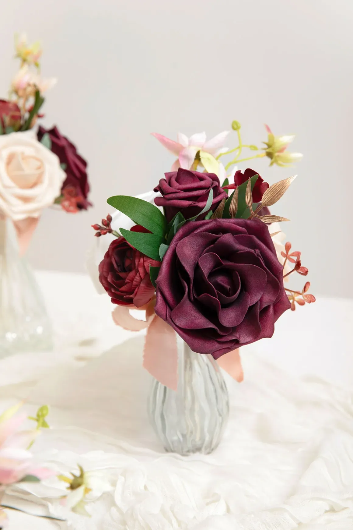Mini Ready-to-Use Flower Centerpiece Set in Romantic Marsala | Clearance