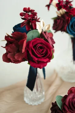 Mini Ready-to-Use Flower Centerpiece Set in Burgundy & Navy