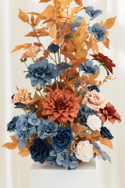 Oversized Free-Standing Ground Flower Arrangements in Russet Orange & Denim Blue | Clearance