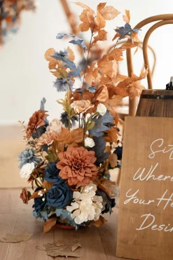 Oversized Free-Standing Ground Flower Arrangements in Russet Orange & Denim Blue | Clearance