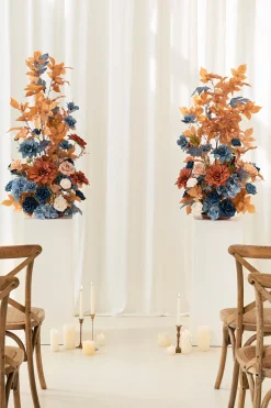 Oversized Free-Standing Ground Flower Arrangements in Russet Orange & Denim Blue | Clearance