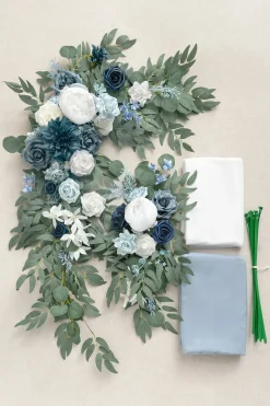 2pcs Flower Arch Decor with 2pcs Drapes - Dusty Blue & Navy (Set of 4) | Clearance
