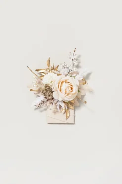 Pocket Square Boutonniere for Groom in White & Beige | Clearance