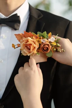 Pocket Square Boutonniere for Groom in Sunset Terracotta