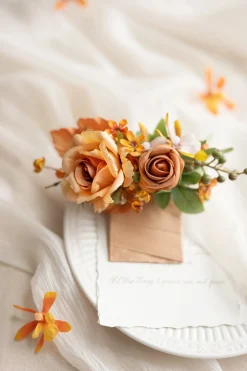 Pocket Square Boutonniere for Groom in Sunset Terracotta