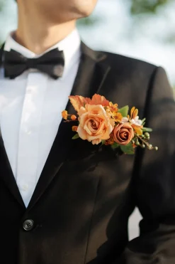 Pocket Square Boutonniere for Groom in Sunset Terracotta