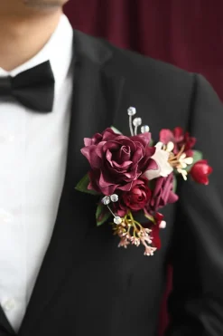 Pocket Square Boutonniere for Groom in Romantic Marsala