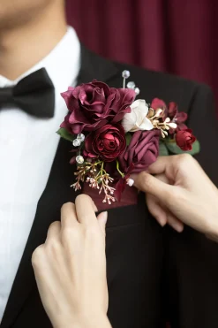 Pocket Square Boutonniere for Groom in Romantic Marsala