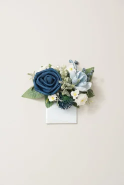 Pocket Square Boutonniere for Groom in Dusty Blue & Navy