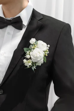 Pocket Square Boutonniere for Groom in White & Sage