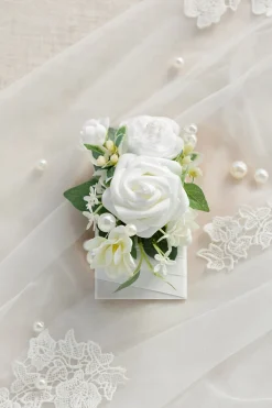 Pocket Square Boutonniere for Groom in White & Sage