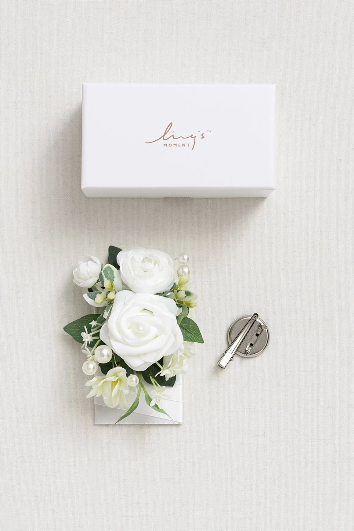 Pocket Square Boutonniere for Groom in White & Sage