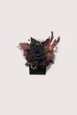 Pocket Square Boutonniere for Groom in Moody Burgundy & Black