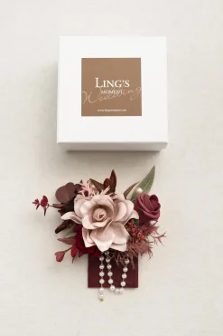 Pocket Square Boutonniere for Groom in Burgundy & Dusty Rose | Clearance