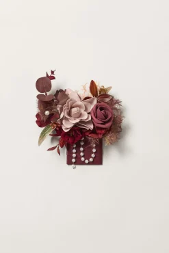 Pocket Square Boutonniere for Groom in Burgundy & Dusty Rose | Clearance