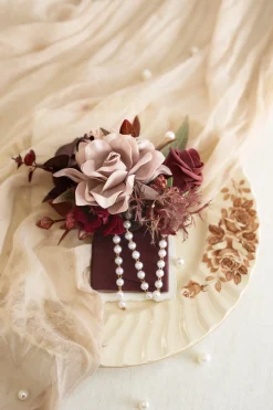 Pocket Square Boutonniere for Groom in Burgundy & Dusty Rose | Clearance
