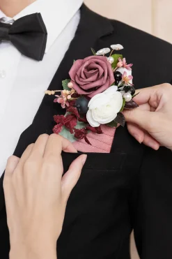 Pocket Square Boutonniere for Groom in Flowing Mauve Romance | Clearance