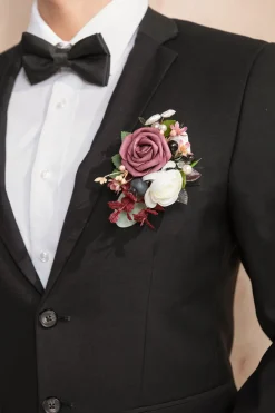 Pocket Square Boutonniere for Groom in Flowing Mauve Romance | Clearance