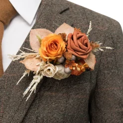 Pocket Square Boutonniere for Groom in Passion Terracotta | Clearance