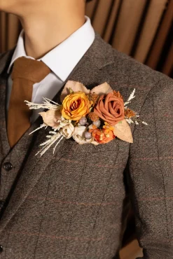 Pocket Square Boutonniere for Groom in Passion Terracotta | Clearance