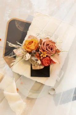 Pocket Square Boutonniere for Groom in Passion Terracotta | Clearance