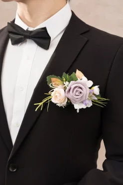 Pocket Square Boutonniere for Groom in Lilac