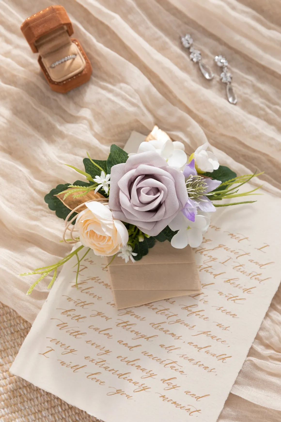 Pocket Square Boutonniere for Groom in Lilac