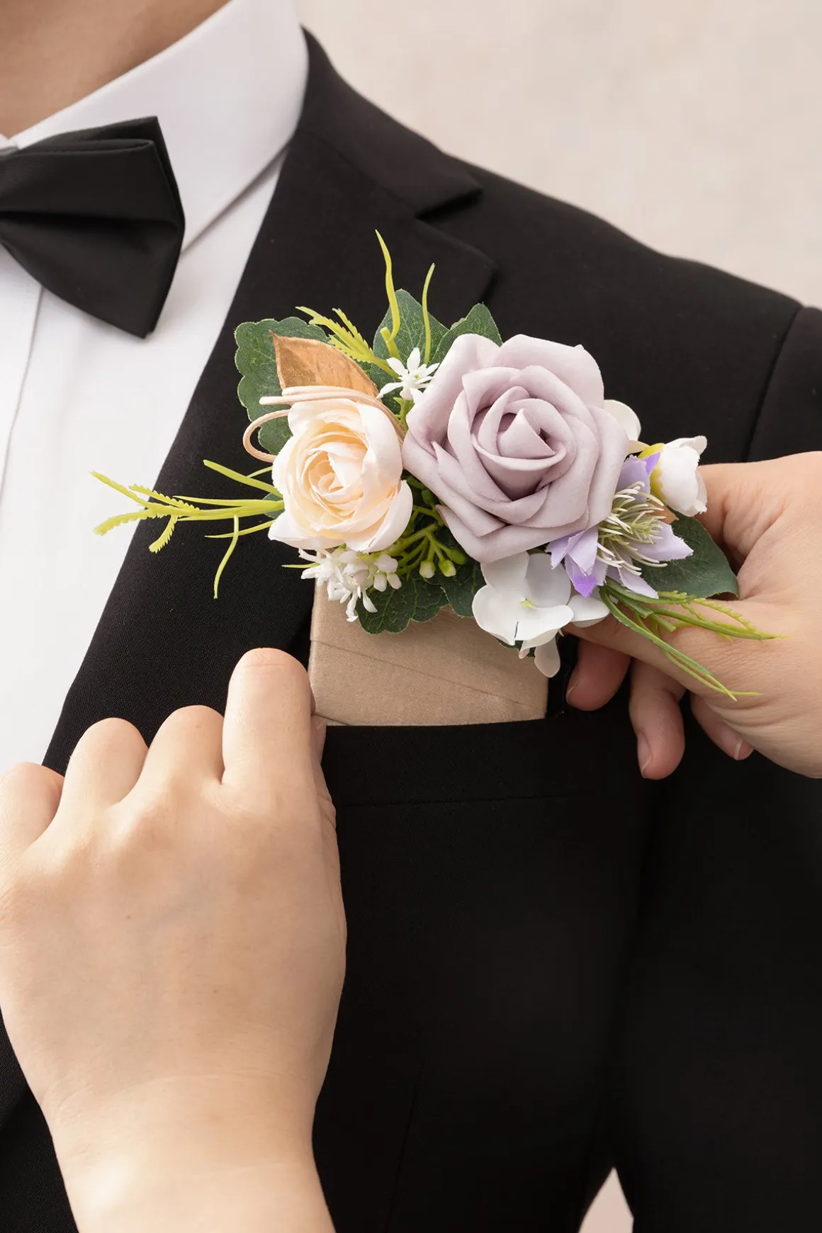 Pocket Square Boutonniere for Groom in Lilac