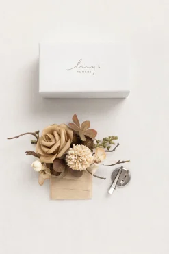 Pocket Square Boutonniere for Groom in Sand Beige & Toffee | Clearance