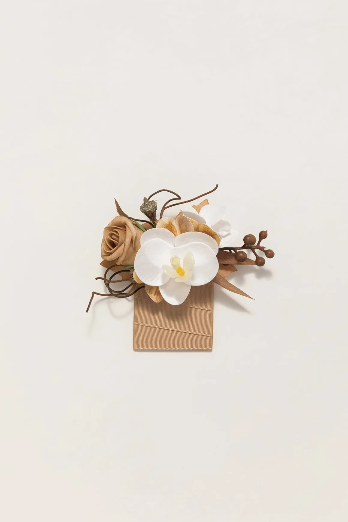Pocket Square Boutonniere for Groom in Tawny Beige & Sand Beige | Clearance