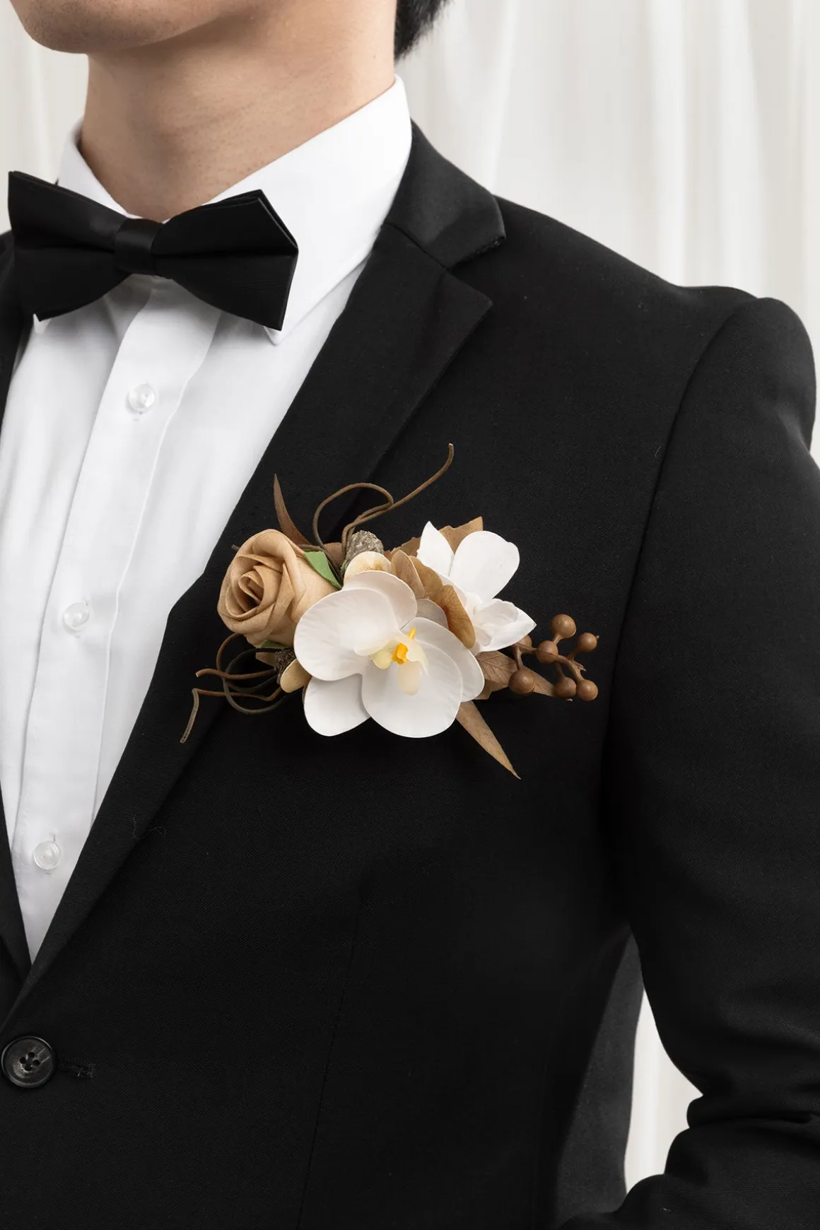 Pocket Square Boutonniere for Groom in Tawny Beige & Sand Beige | Clearance
