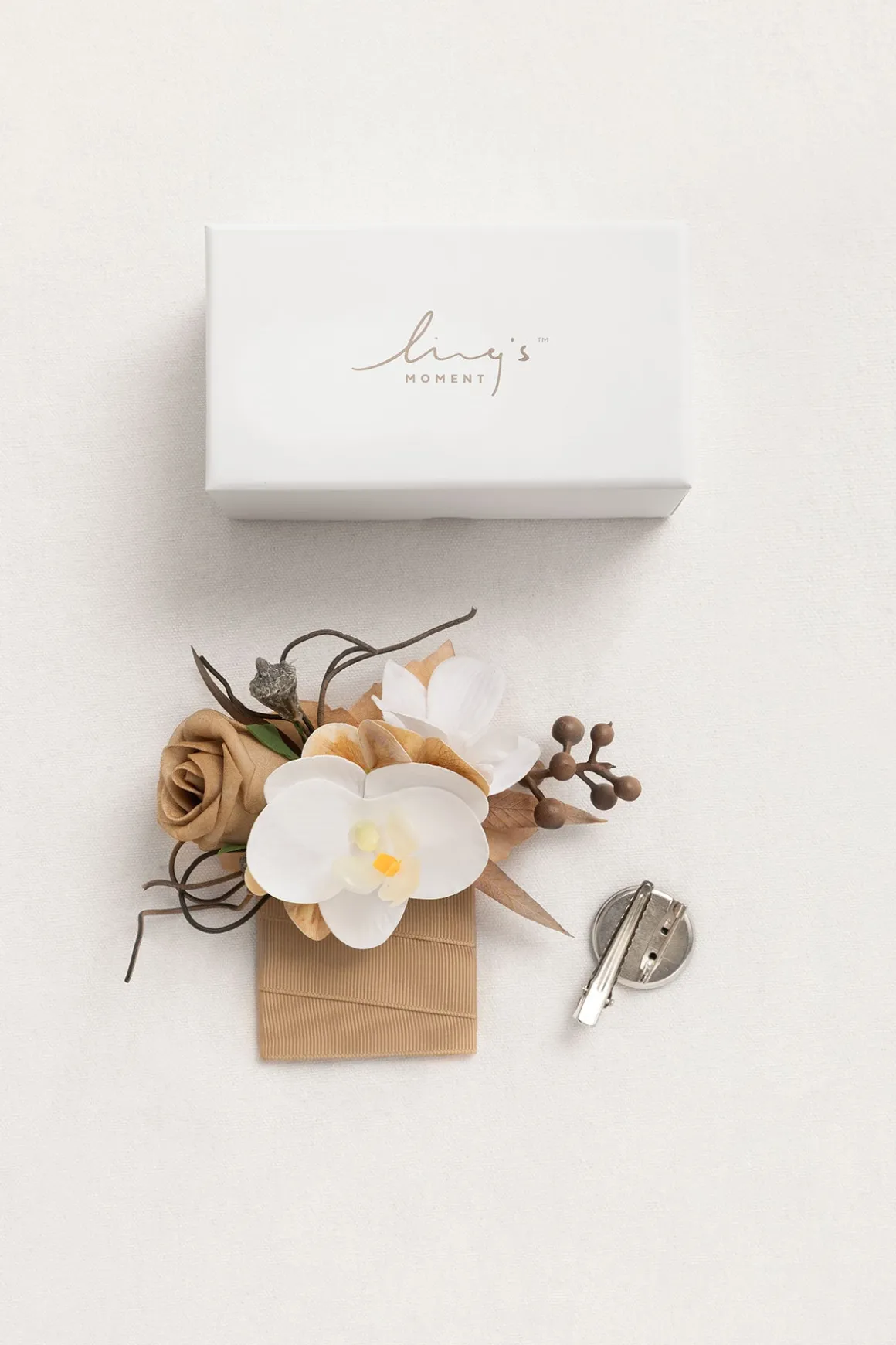 Pocket Square Boutonniere for Groom in Tawny Beige & Sand Beige | Clearance