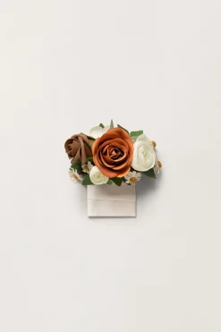 Pocket Square Boutonniere for Groom in Earth Brown & Burnt Orange