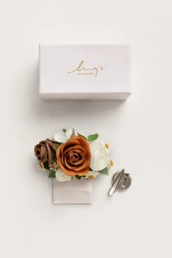 Pocket Square Boutonniere for Groom in Earth Brown & Burnt Orange
