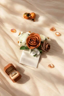 Pocket Square Boutonniere for Groom in Earth Brown & Burnt Orange