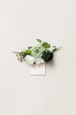 Pocket Square Boutonniere for Groom in Emerald & Tawny Beige
